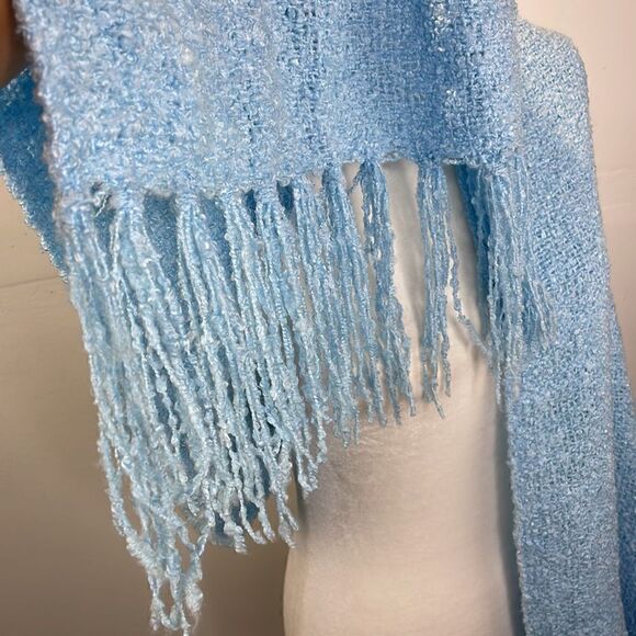 Blue Winter Knit Scarf Warm Thick Wrap Pattern Long for Outdoors - Picture 4 of 5